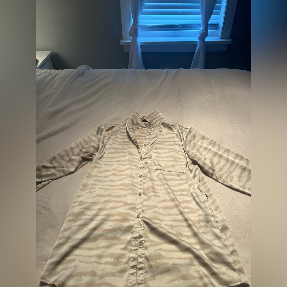Tan Zebra Print Button Down